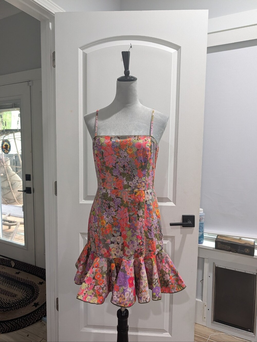 Hutch Floral Spaghetti-Strap Ruffle-Hem Mini Dress in Orange, Pink, Purple - Picture 2 of 8